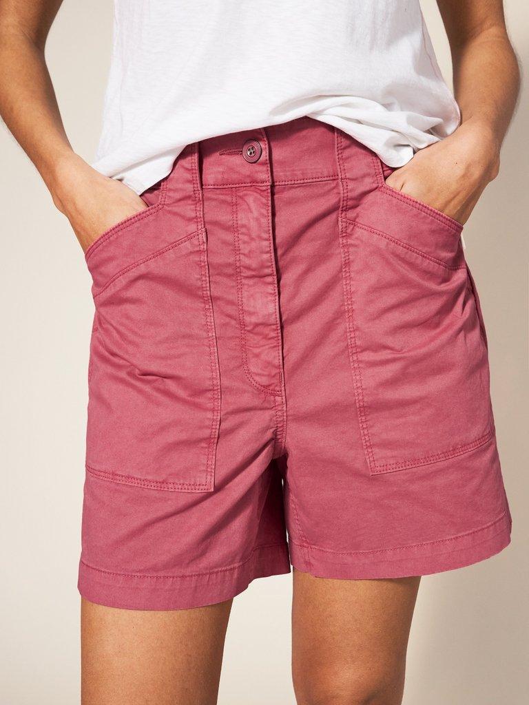 Tessa Chino Shorts in MID PINK - MODEL DETAIL