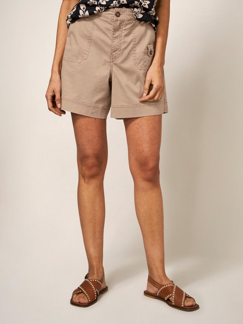 Mollie Combat Shorts in DK NAT - MODEL FRONT