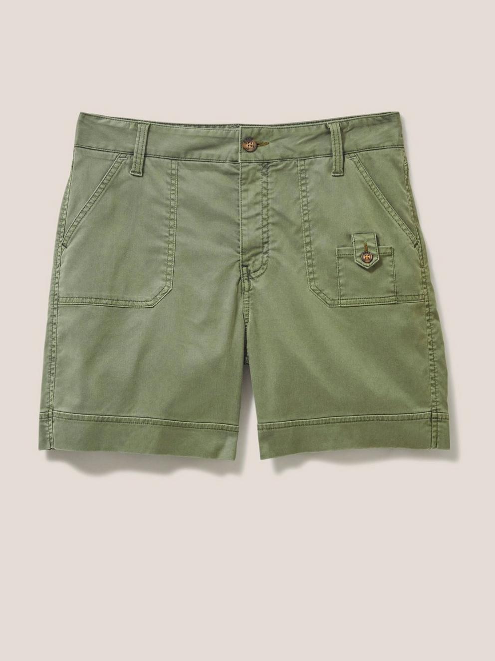 Mollie Combat Shorts in KHAKI GRN - FLAT FRONT