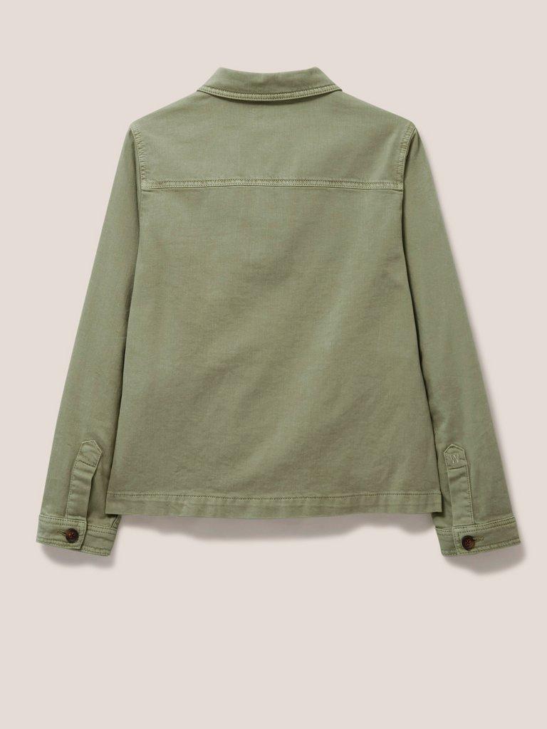 Carrie Regular Fit Denim Jacket in MID GREEN - FLAT BACK