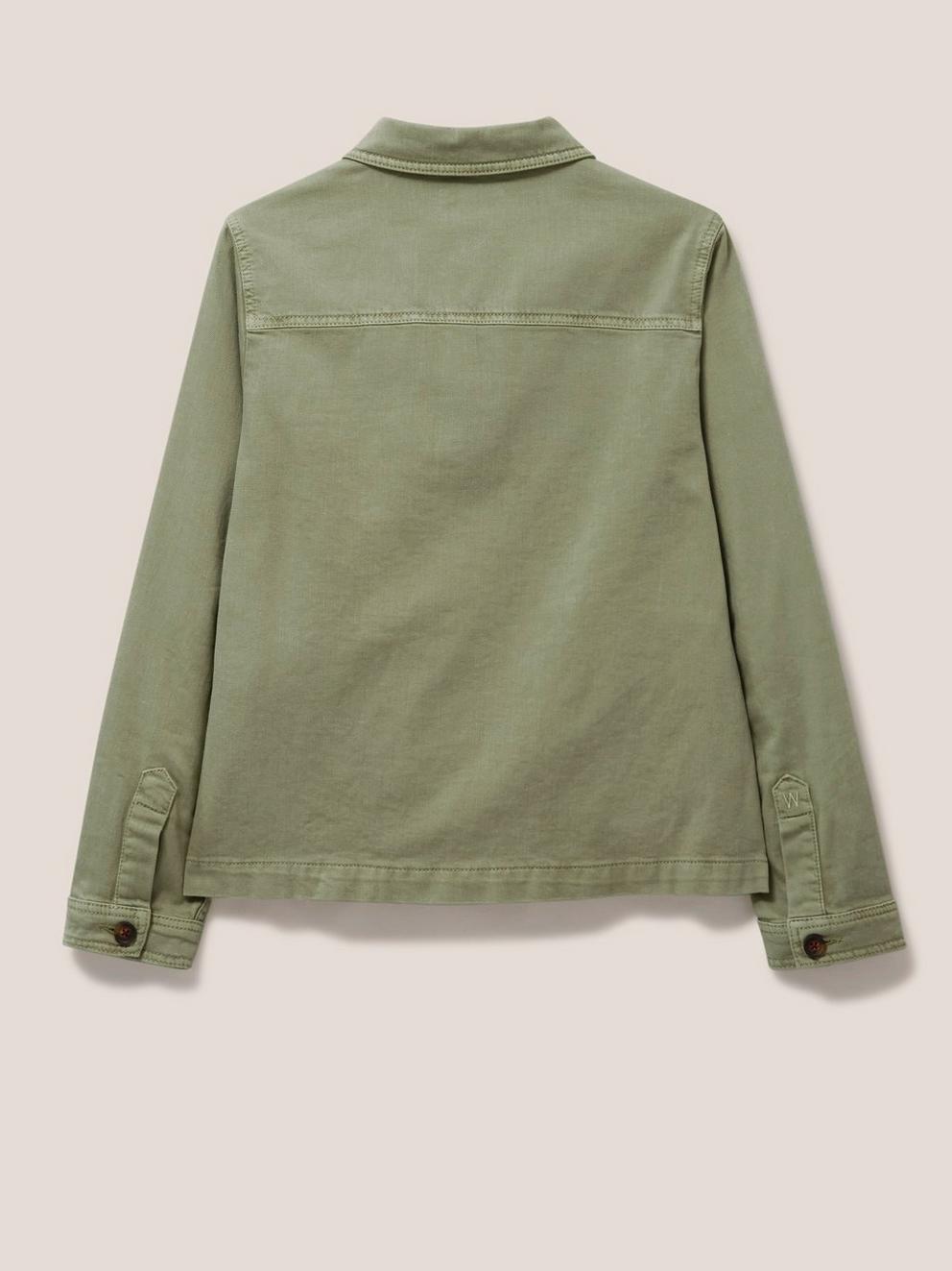Carrie Regular Fit Denim Jacket in MID GREEN - FLAT BACK