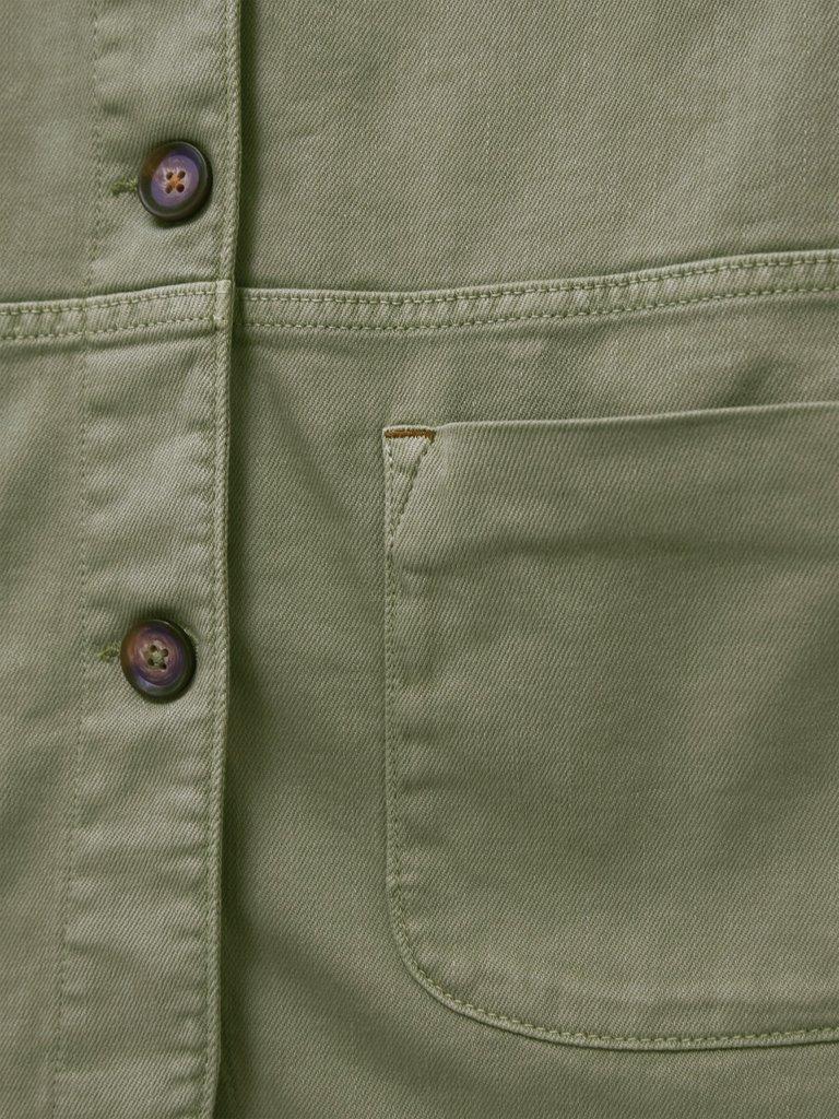 Carrie Regular Fit Denim Jacket in MID GREEN - FLAT DETAIL