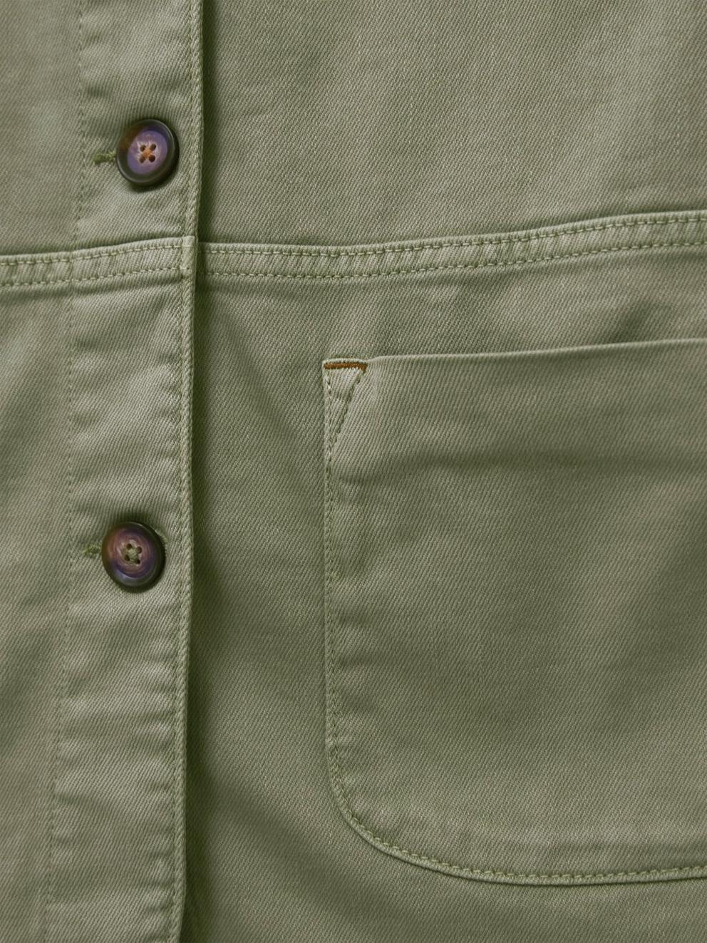 Carrie Regular Fit Denim Jacket in MID GREEN - FLAT DETAIL