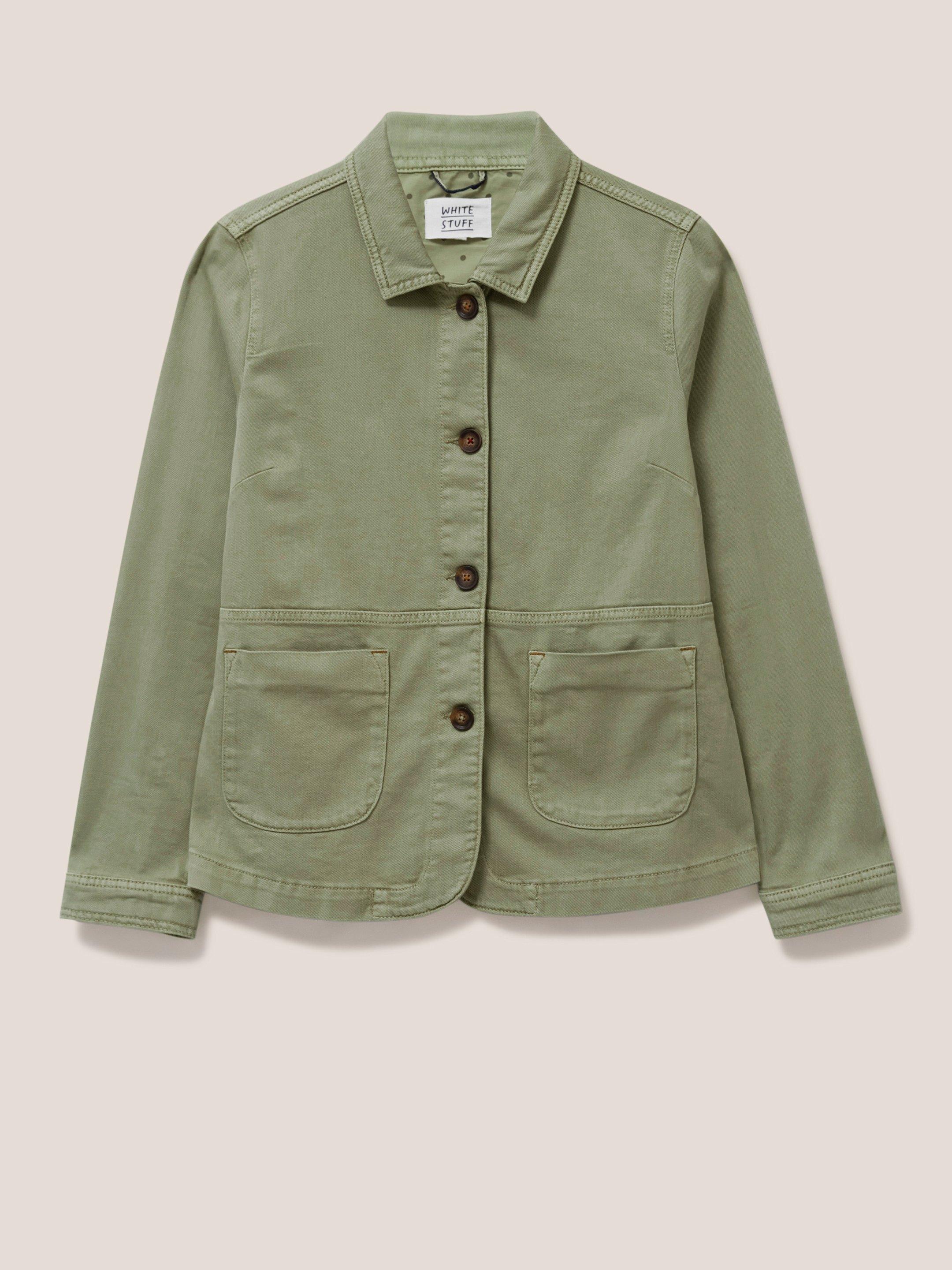 Carrie Regular Fit Denim Jacket in MID GREEN - FLAT FRONT