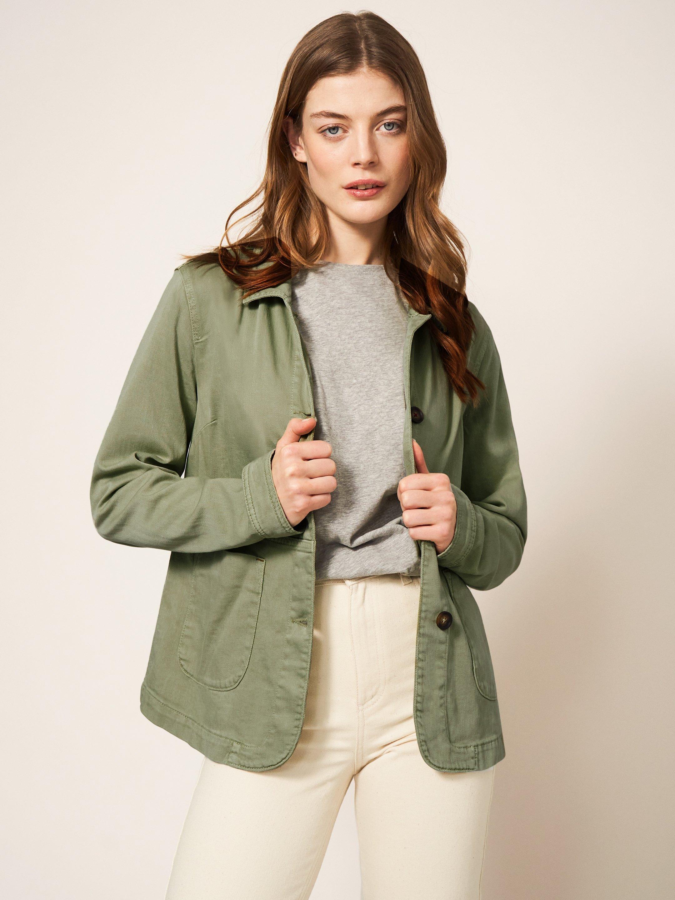 Carrie Regular Fit Denim Jacket in MID GREEN - LIFESTYLE