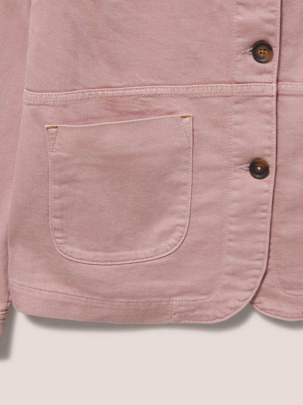 Carrie Regular Fit Denim Jacket in MID PINK - FLAT DETAIL