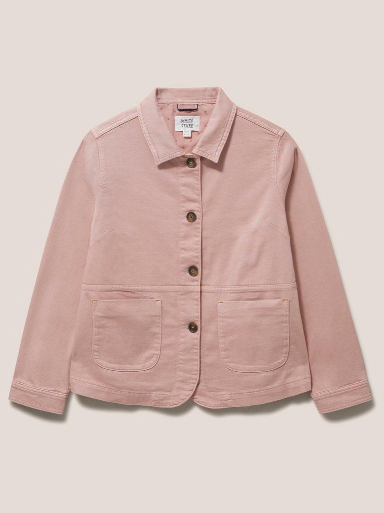 Carrie Regular Fit Denim Jacket in MID PINK - FLAT FRONT
