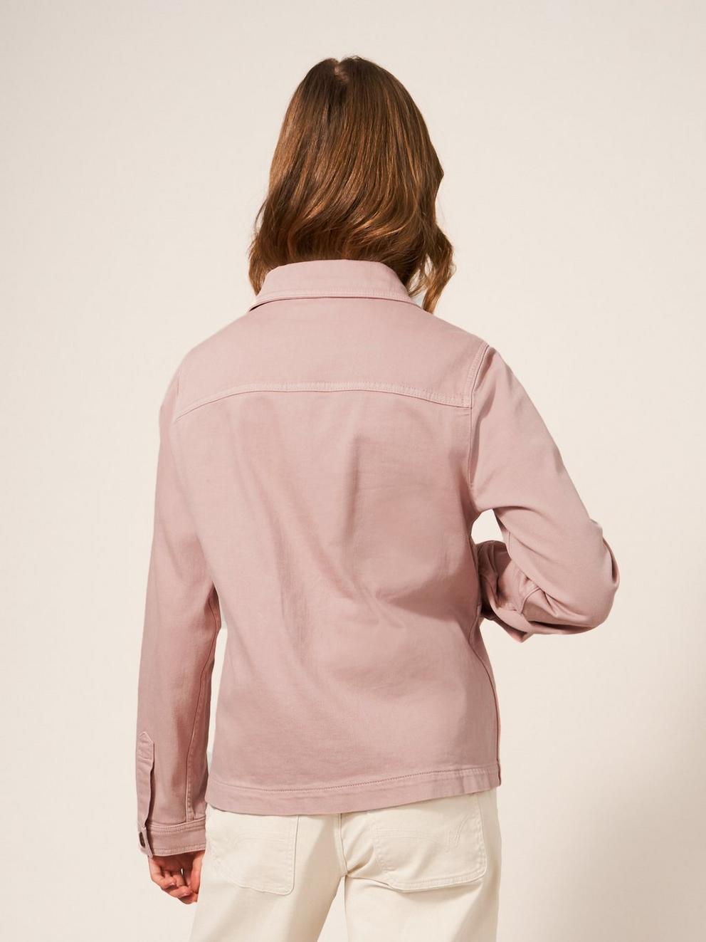 Carrie Regular Fit Denim Jacket in MID PINK - MODEL BACK