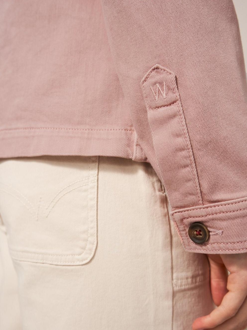 Carrie Regular Fit Denim Jacket in MID PINK - MODEL DETAIL