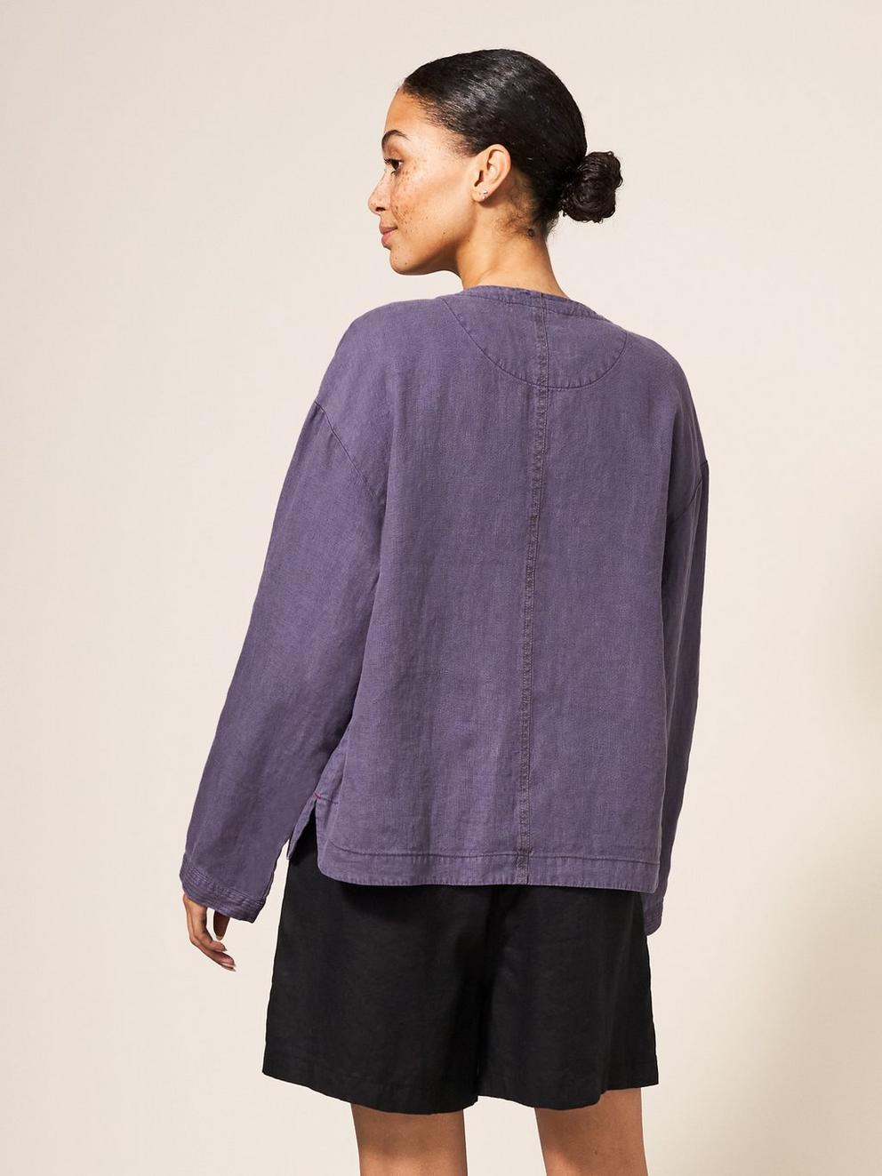 Tabby Linen Jacket in DUS PURPLE - MODEL BACK