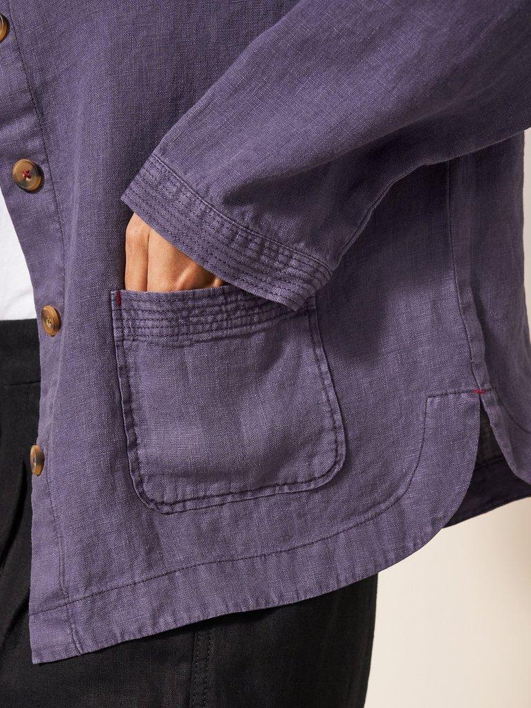 Tabby Linen Jacket in DUS PURPLE - MODEL DETAIL