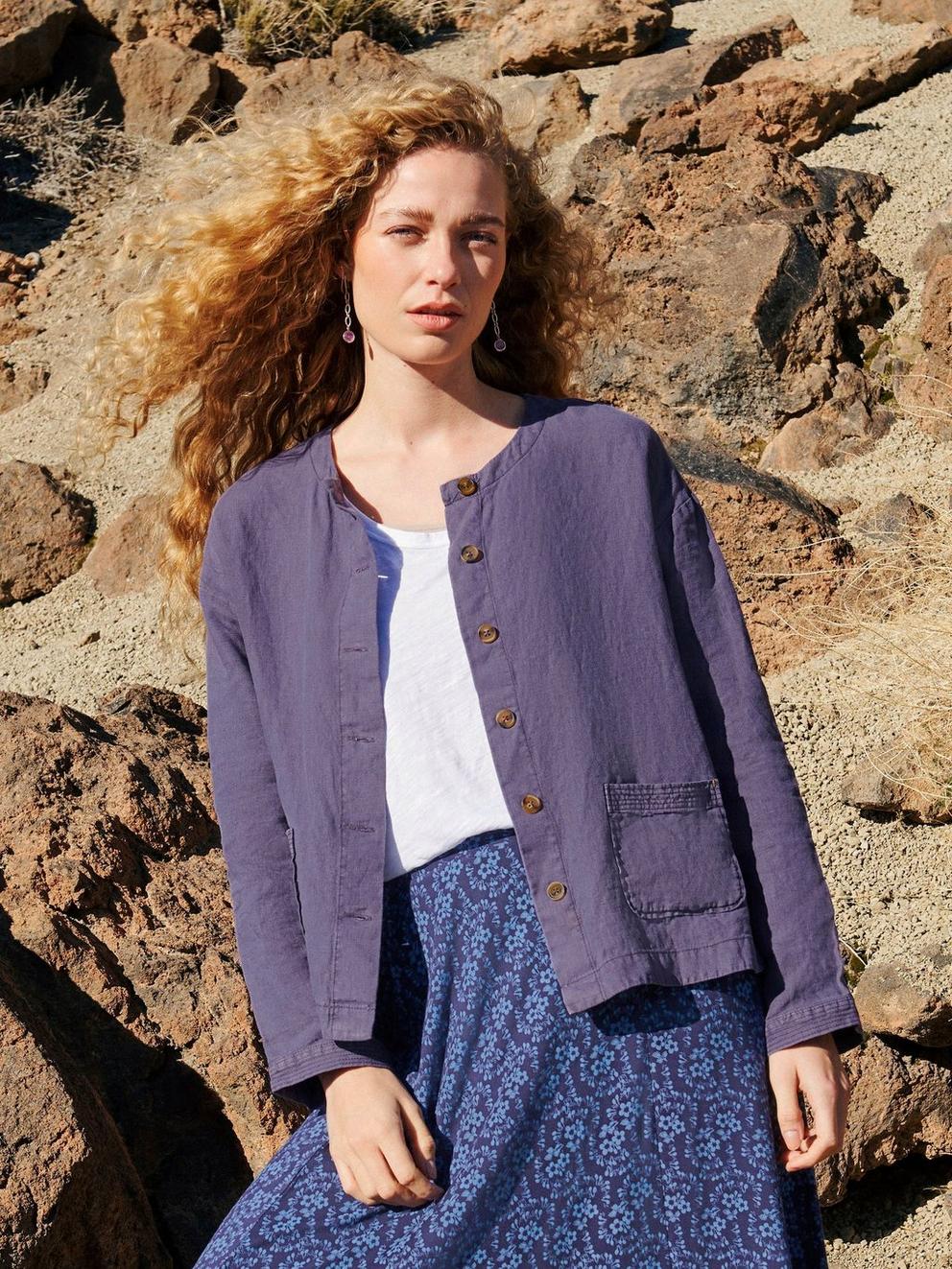Tabby Linen Jacket in DUS PURPLE - MIXED
