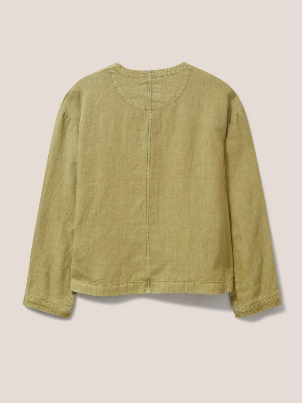 Tabby Linen Jacket in MID GREEN - FLAT BACK