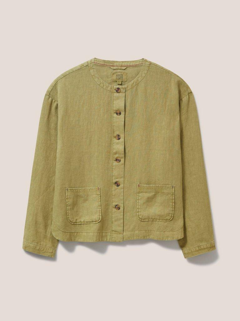 Tabby Linen Jacket in MID GREEN - FLAT FRONT