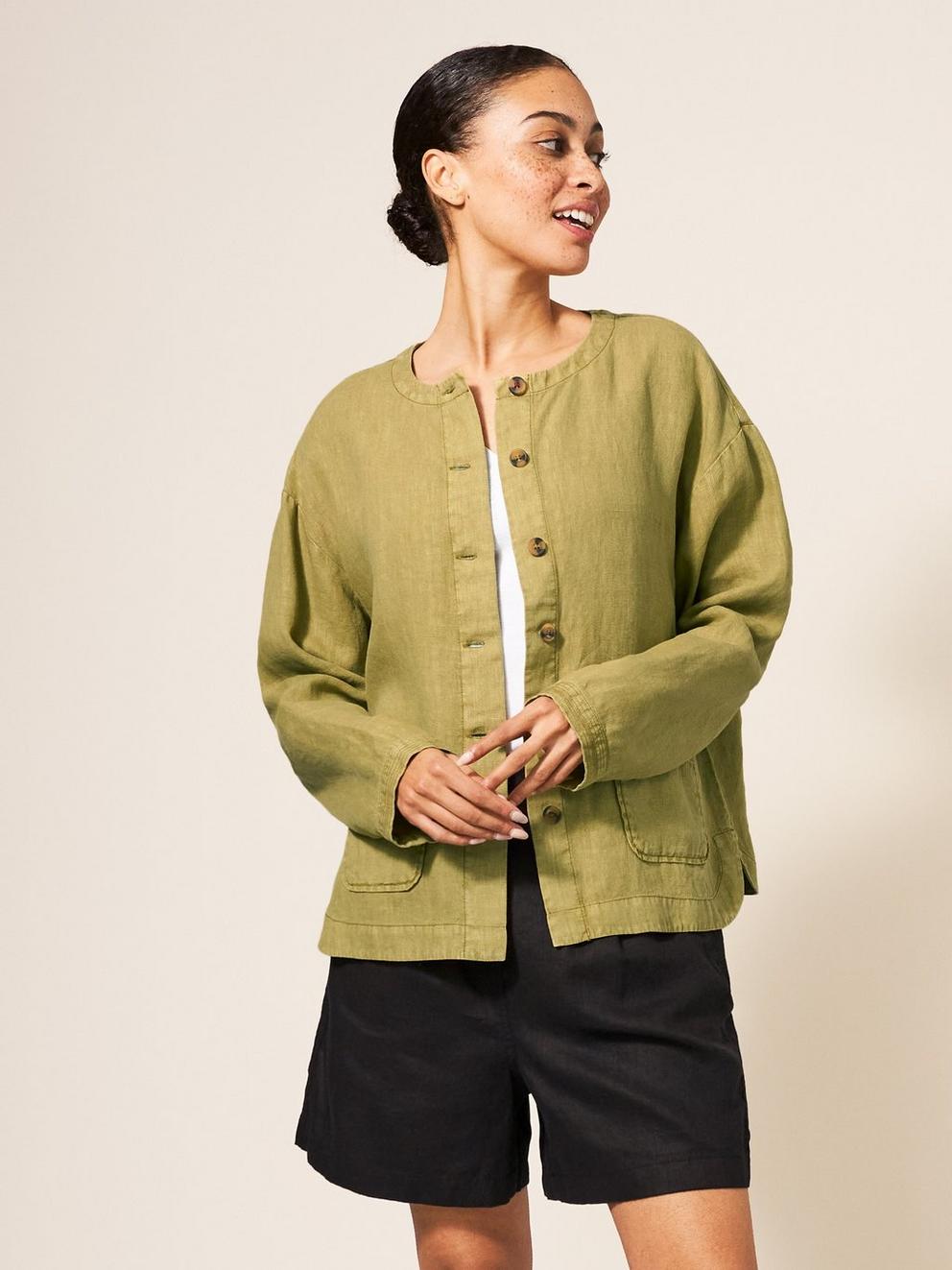 Tabby Linen Jacket in MID GREEN - LIFESTYLE