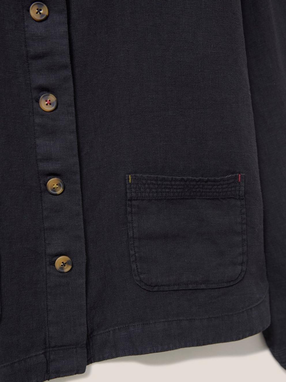 Tabby Linen Jacket in PURE BLK - FLAT DETAIL