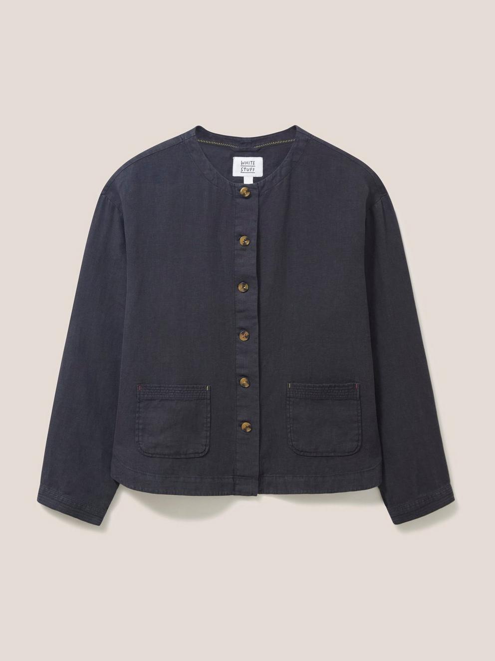 Tabby Linen Jacket in PURE BLK - FLAT FRONT