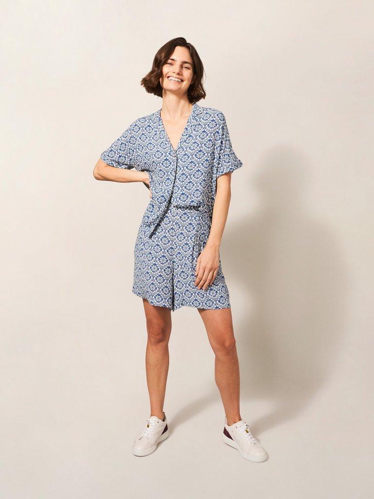 Matilda Crinkle Shorts in BLUE MLT - MODEL FRONT