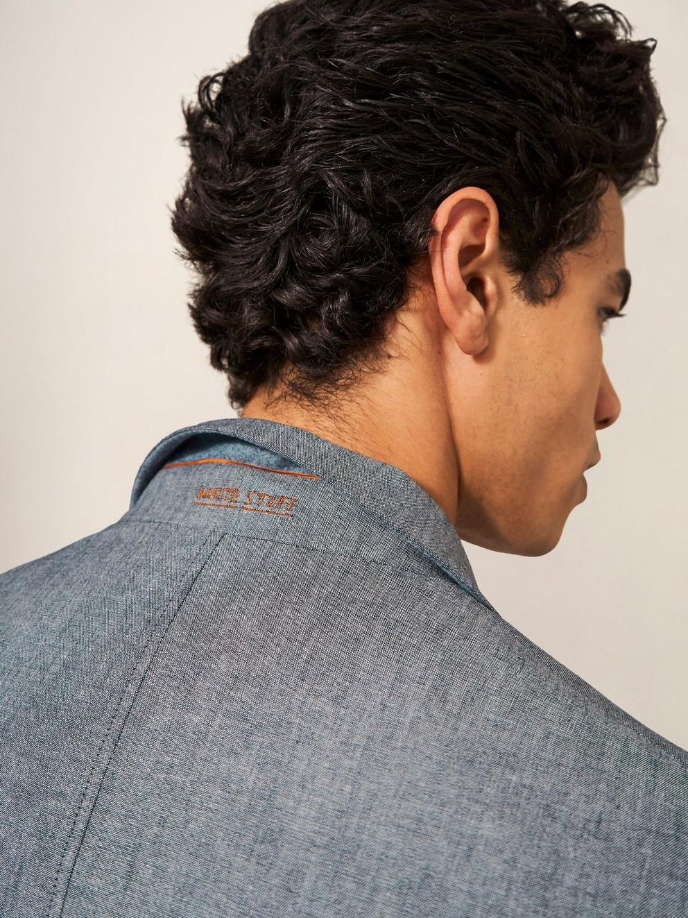 Heath Chambray Blazer in CHAMB BLUE - MODEL DETAIL