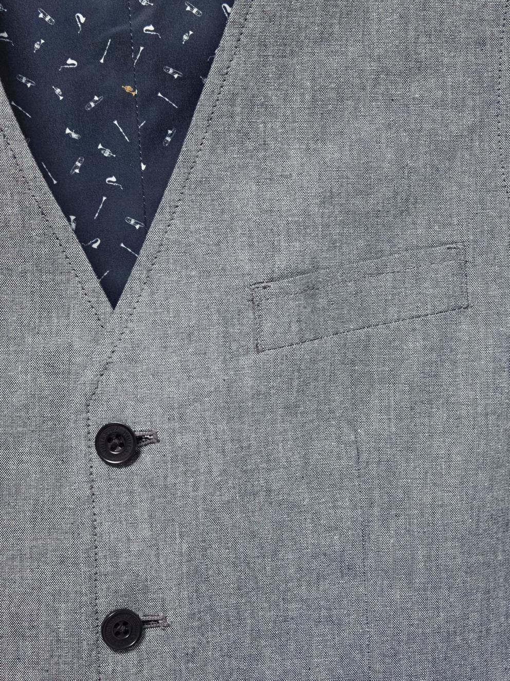 Heath Chambray Waistcoat in CHAMB BLUE - FLAT DETAIL