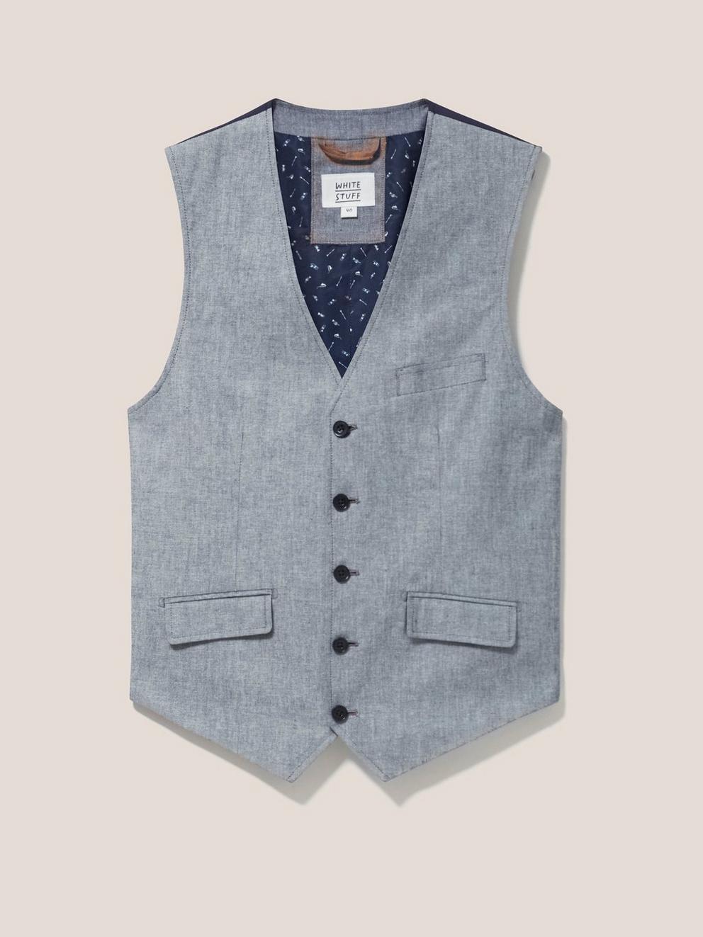 Heath Chambray Waistcoat in CHAMB BLUE - FLAT FRONT