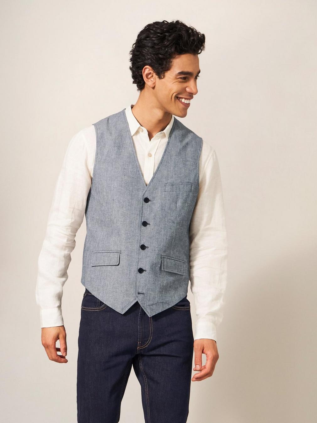 Heath Chambray Waistcoat in CHAMB BLUE - LIFESTYLE