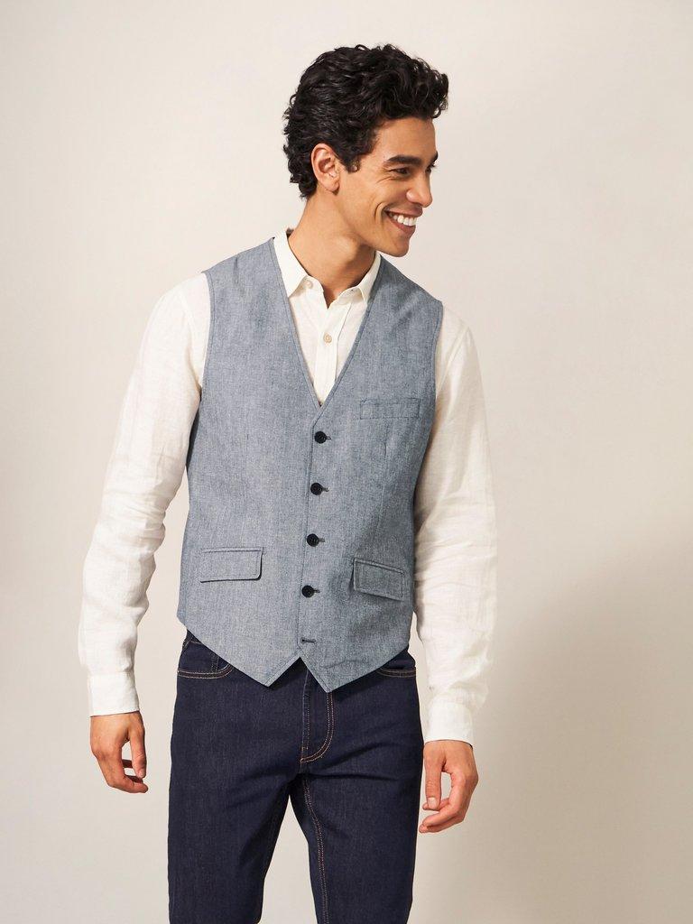 Heath Chambray Waistcoat in CHAMBRAY BLUE | White Stuff