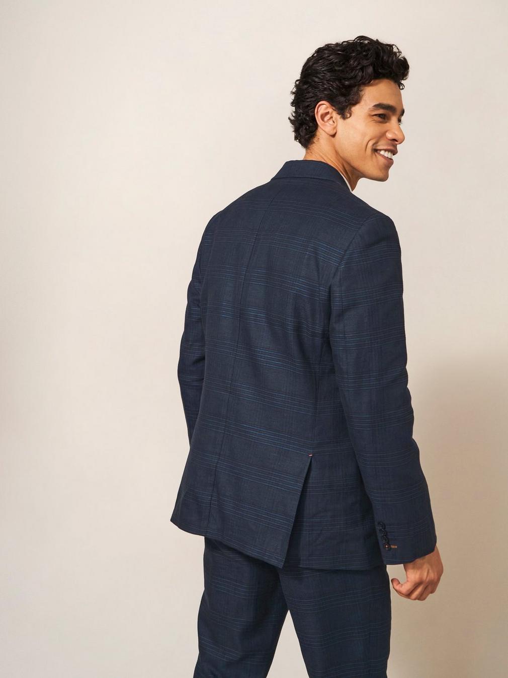 Harrison Check Blazer in DEEP BLUE - MODEL BACK