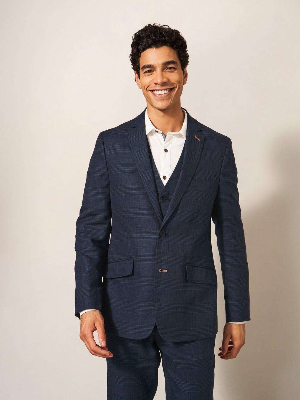 Harrison Check Blazer in DEEP BLUE - MODEL FRONT