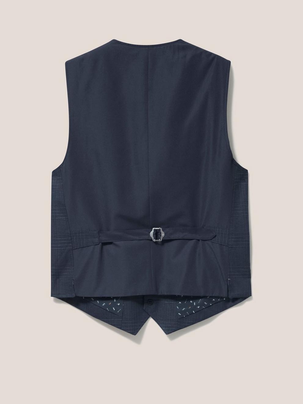 Harrison Check Waistcoat in DEEP BLUE - FLAT BACK