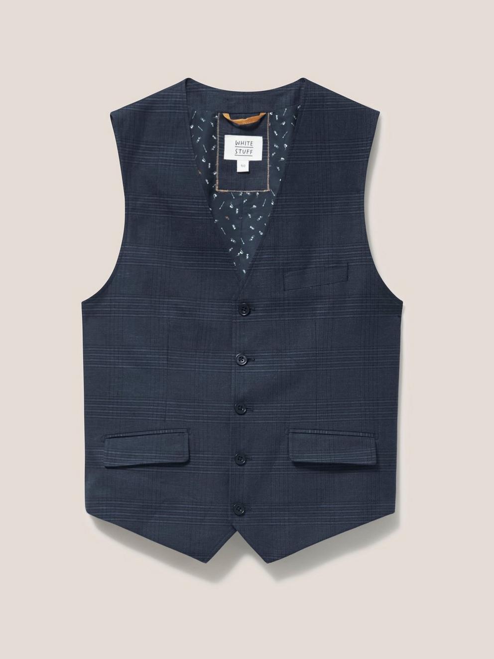 Harrison Check Waistcoat in DEEP BLUE - FLAT FRONT