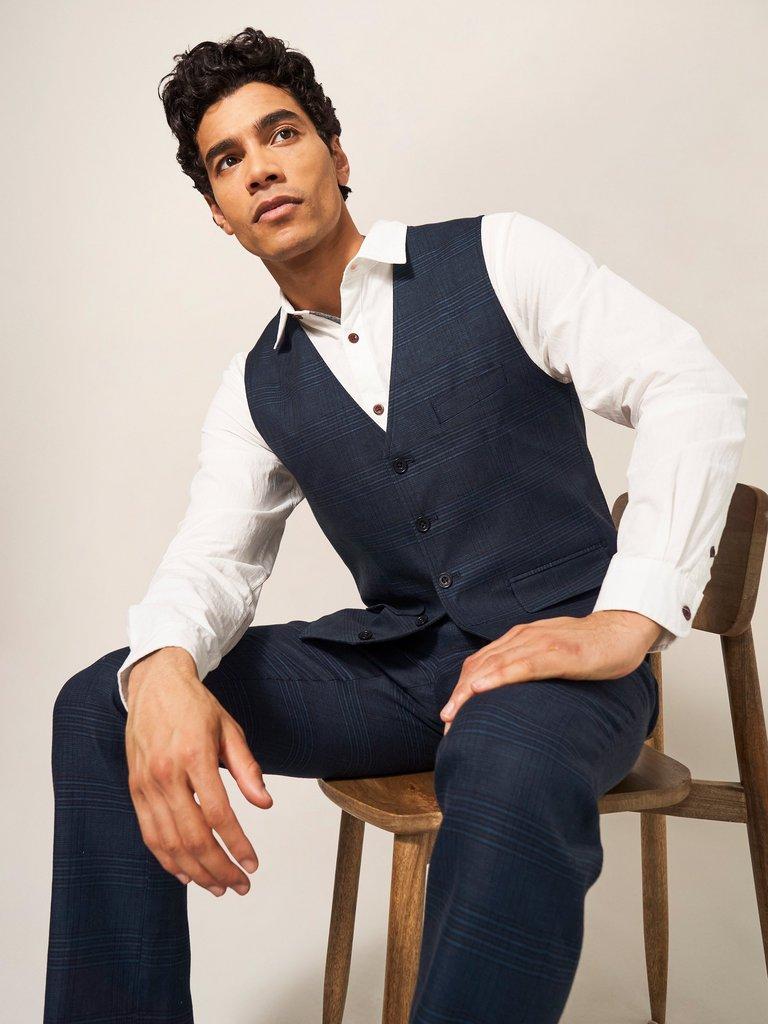 Harrison Check Waistcoat in DEEP BLUE - LIFESTYLE