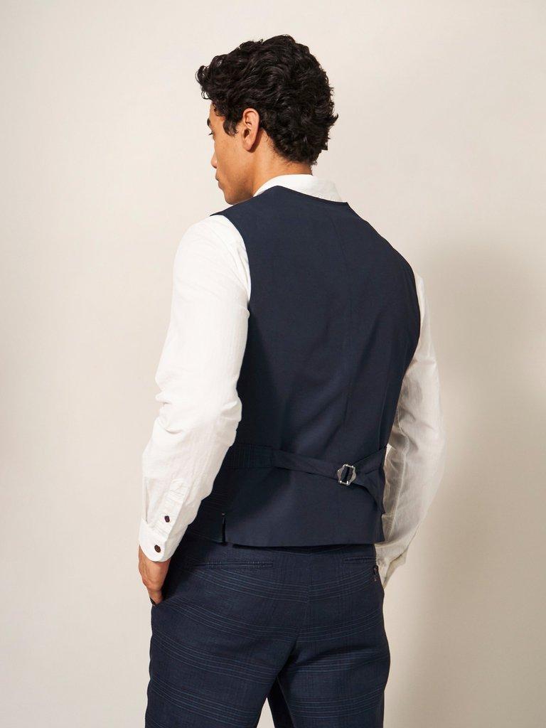 Harrison Check Waistcoat in DEEP BLUE - MODEL BACK