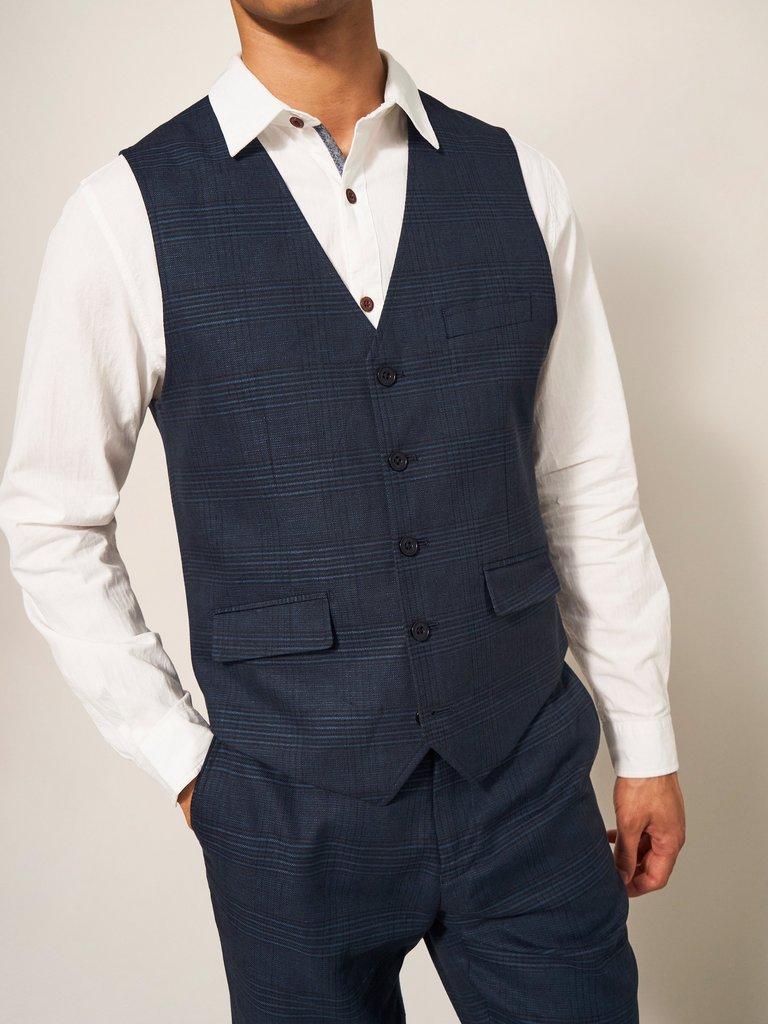 Harrison Check Waistcoat in DEEP BLUE - MODEL DETAIL