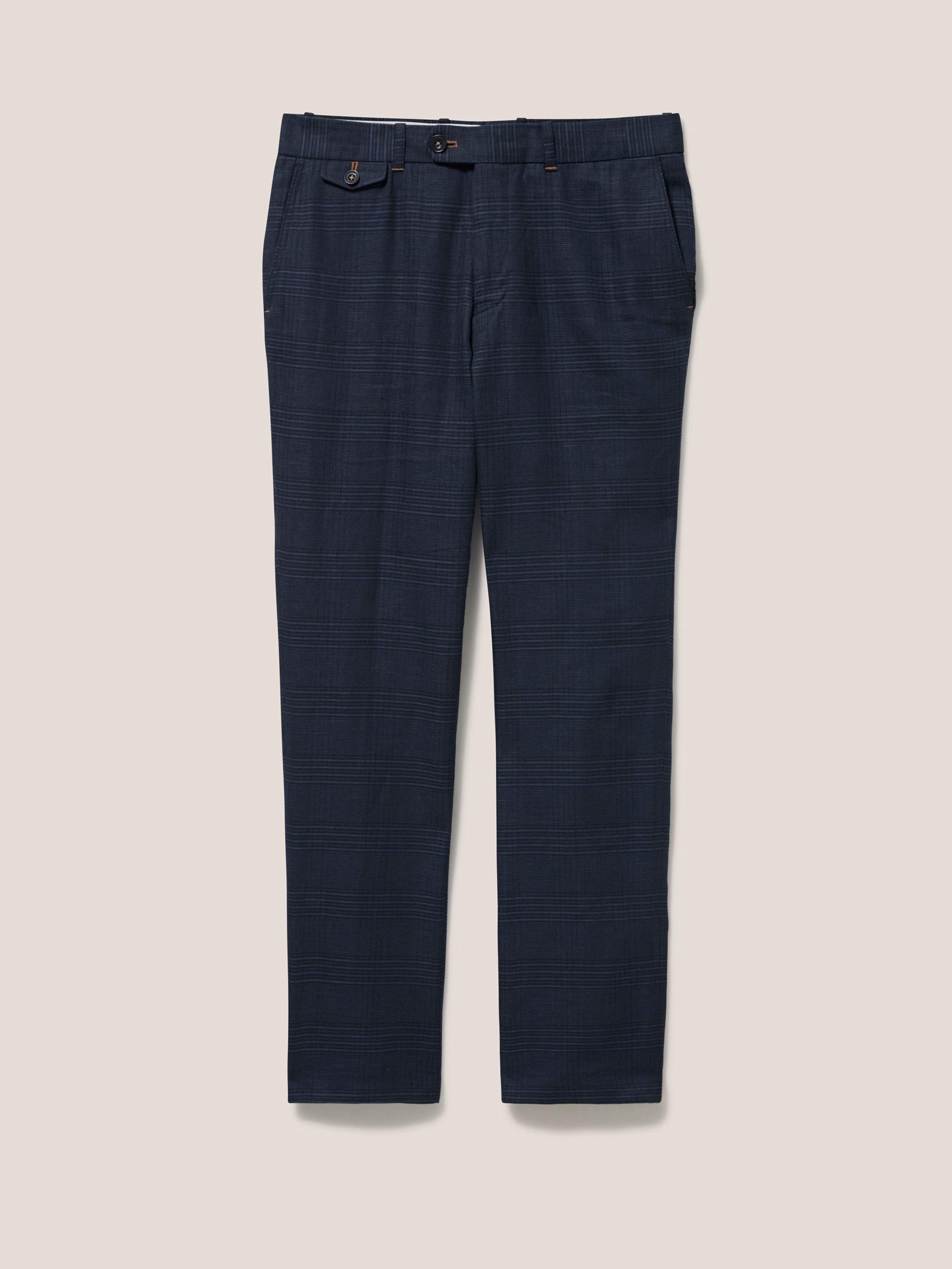 Harrison Check Trouser in DEEP BLUE - FLAT FRONT