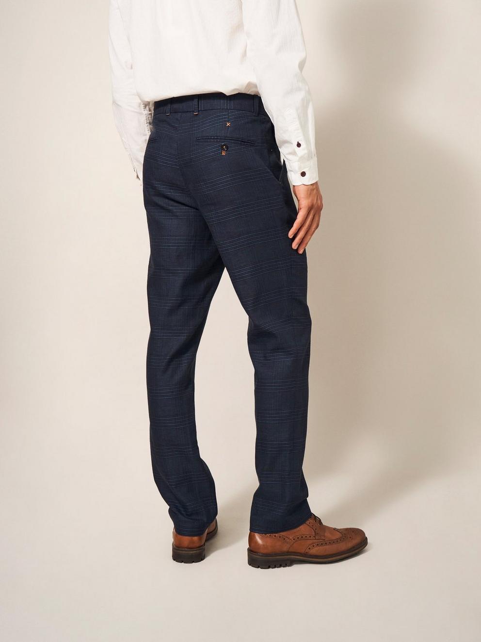 Harrison Check Trouser in DEEP BLUE - MODEL BACK