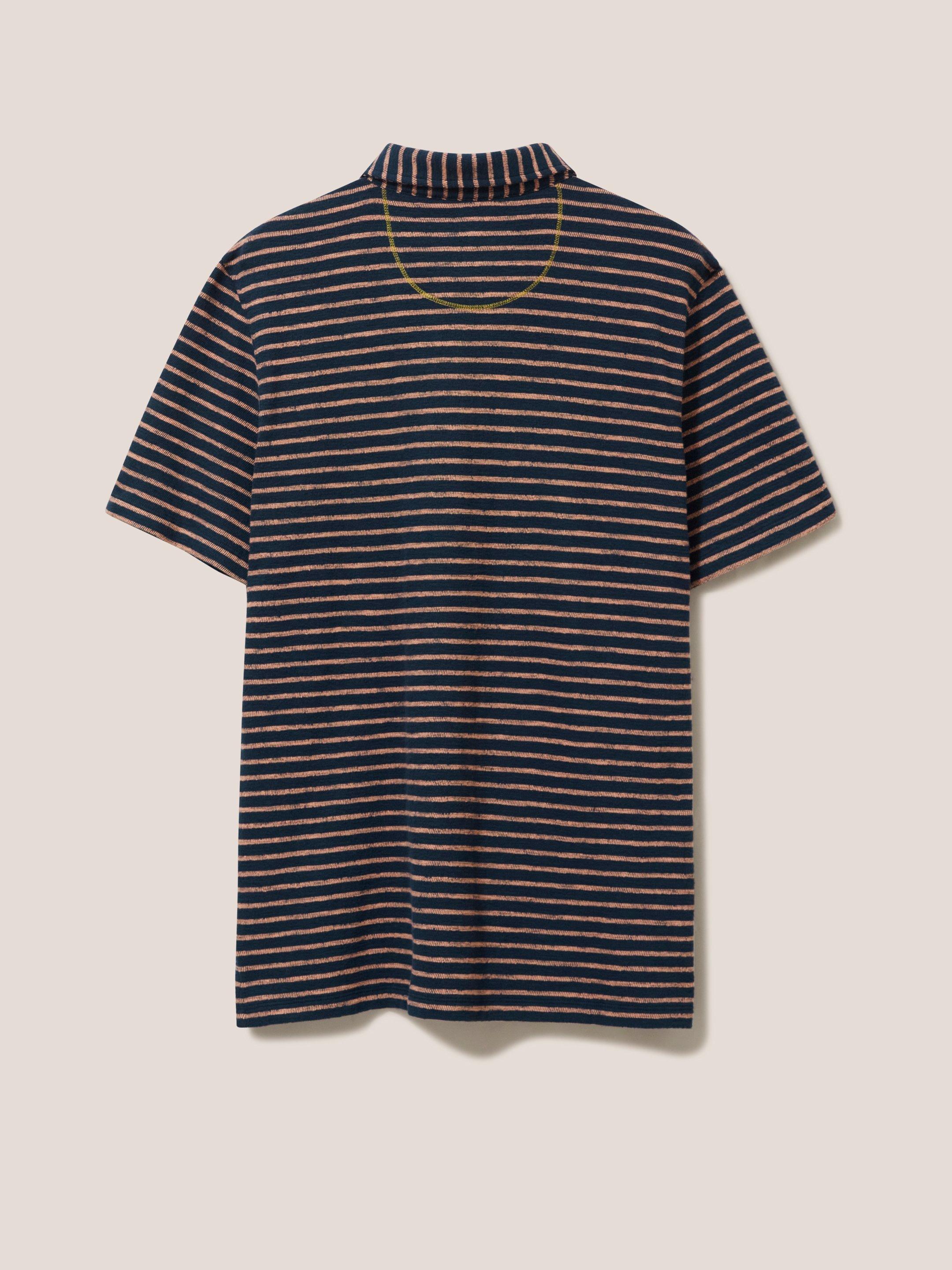 Fine Stripe Cotton Polo Shirt in DARK NAVY - FLAT BACK