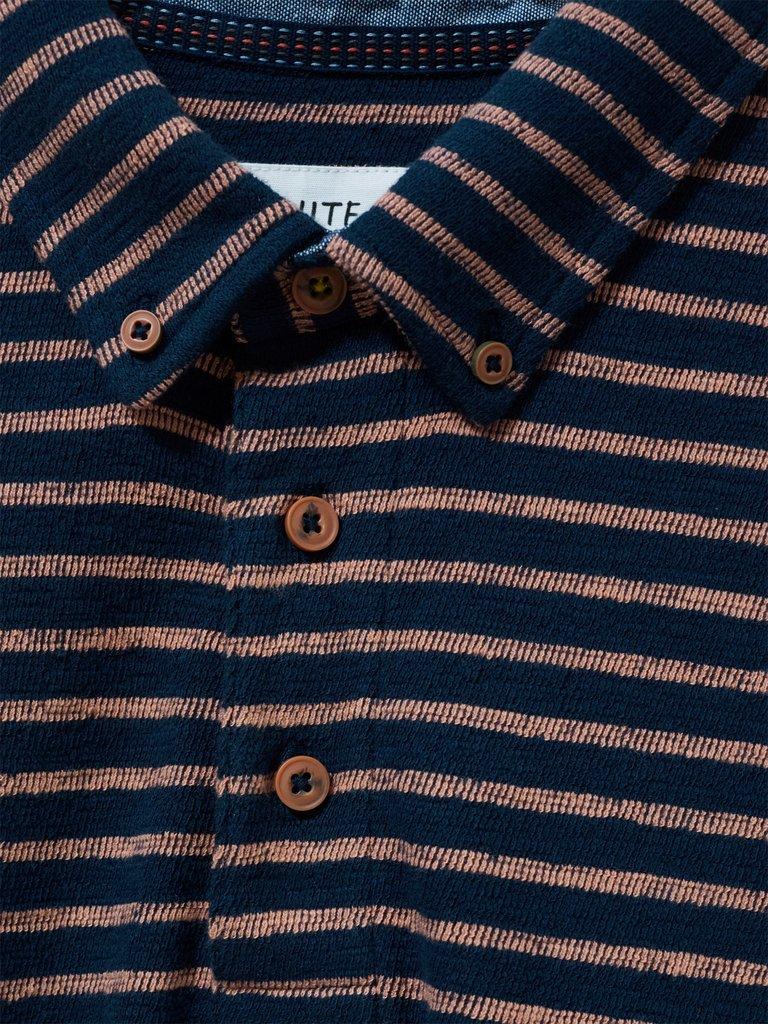 Fine Stripe Cotton Polo Shirt in DARK NAVY - FLAT DETAIL