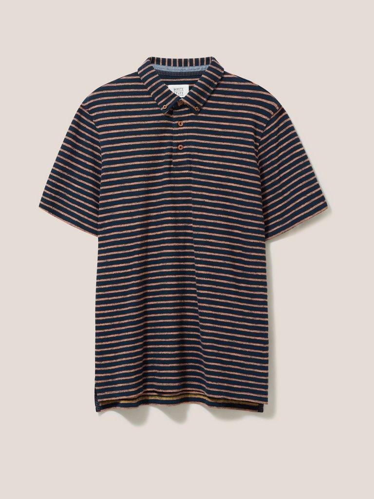 Fine Stripe Cotton Polo Shirt in DARK NAVY - FLAT FRONT