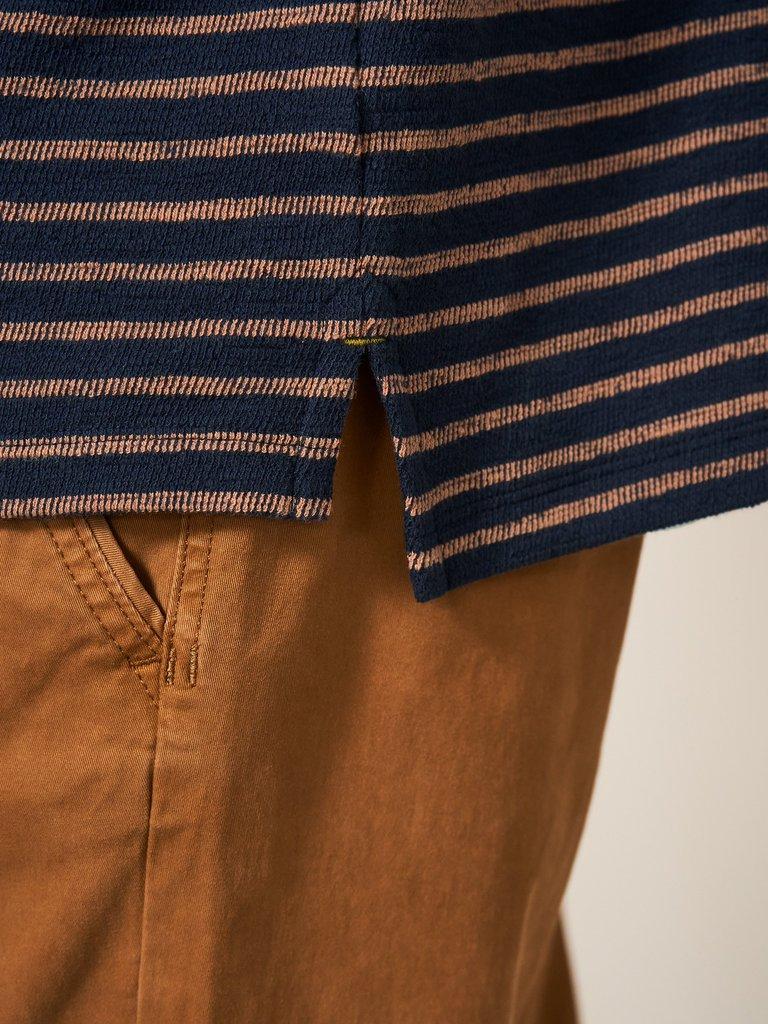 Fine Stripe Cotton Polo Shirt in DARK NAVY - MODEL DETAIL