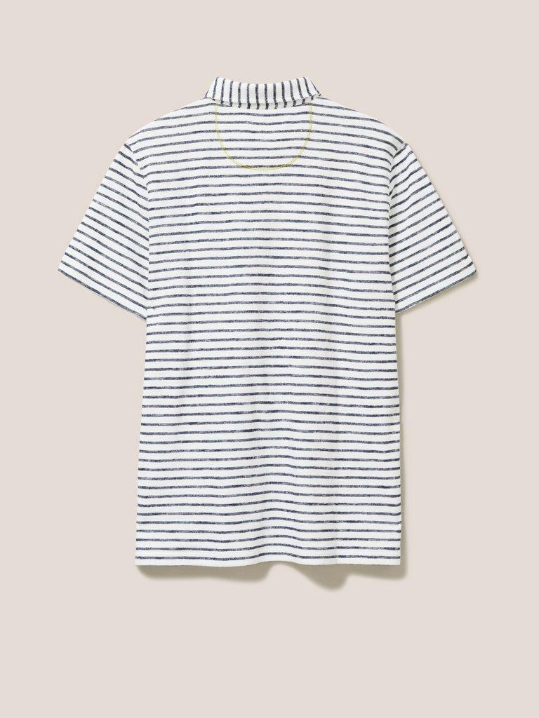 Fine Stripe Cotton Polo Shirt in NAT WHITE - FLAT BACK