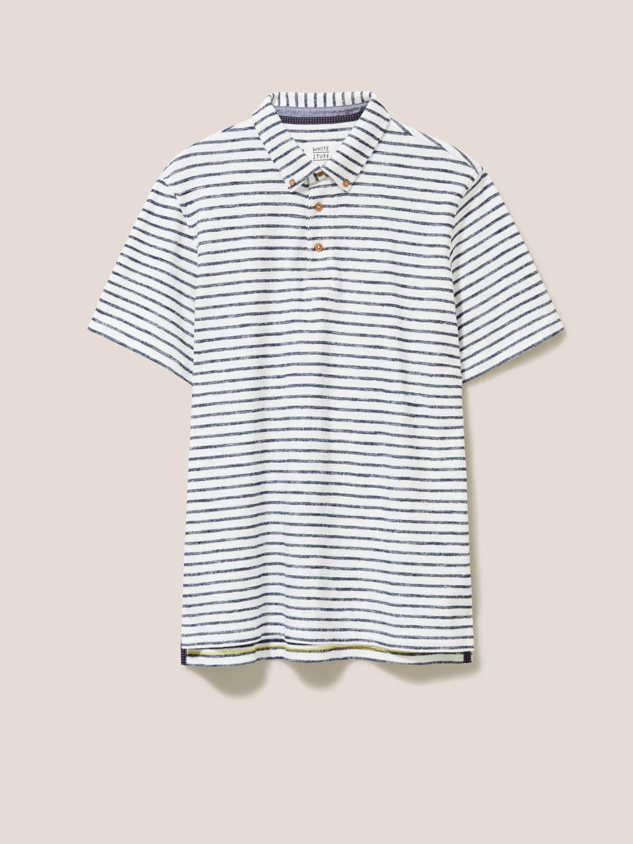 Fine Stripe Cotton Polo Shirt in NAT WHITE - FLAT FRONT