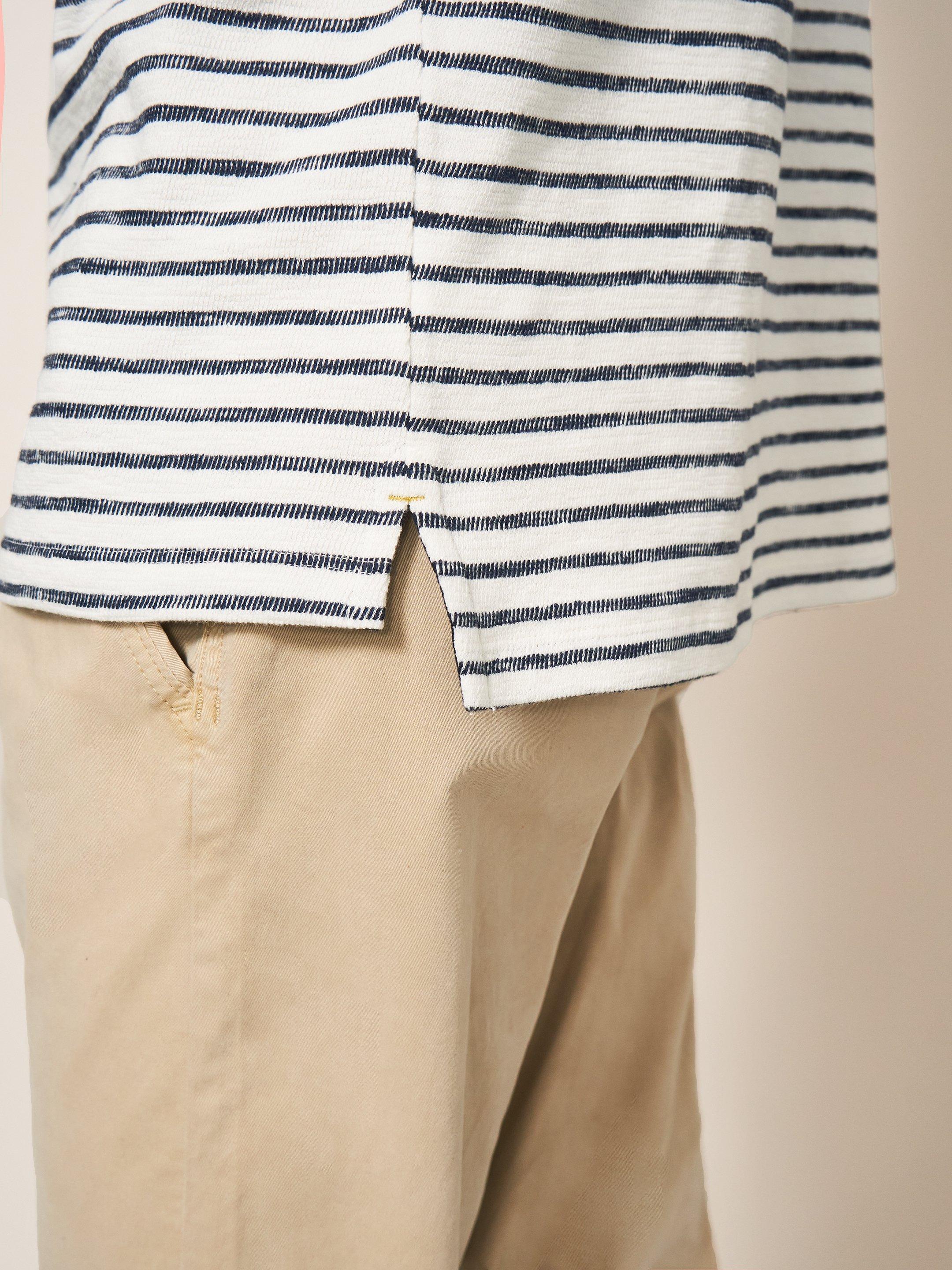 Fine Stripe Cotton Polo Shirt in NAT WHITE - MODEL DETAIL