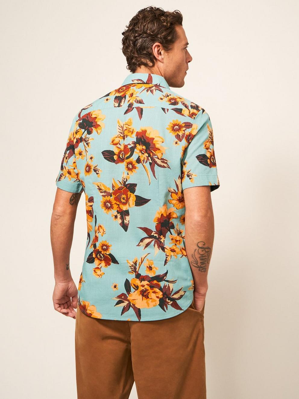 Floral Printed Slim Fit Shirt in MINT GREEN - MODEL BACK