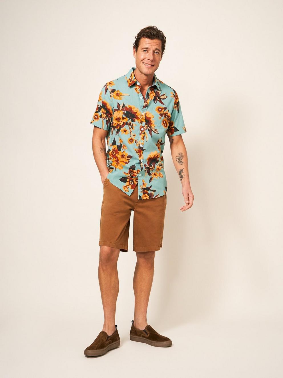 Floral Printed Slim Fit Shirt in MINT GREEN - MODEL FRONT