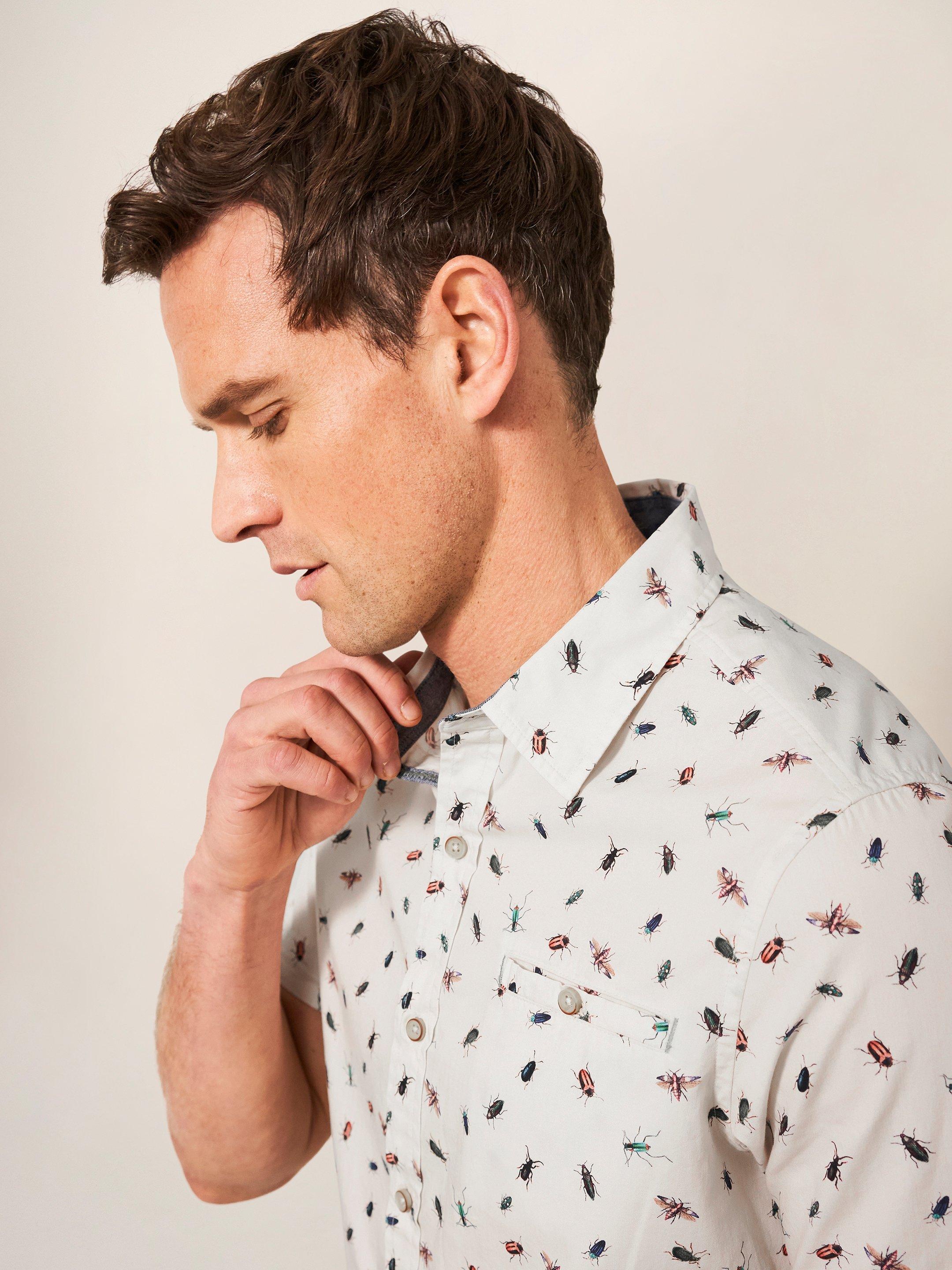 Insect Printed Slim Fit Shirt in WHITE MLT - FLAT DETAIL