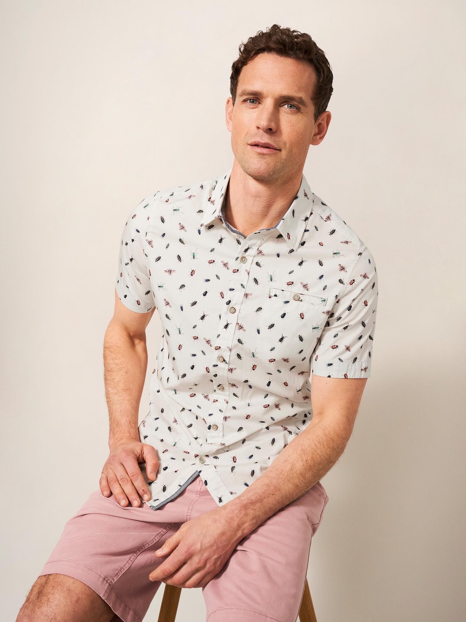 Insect Printed Slim Fit Shirt in WHITE MLT - LIFESTYLE