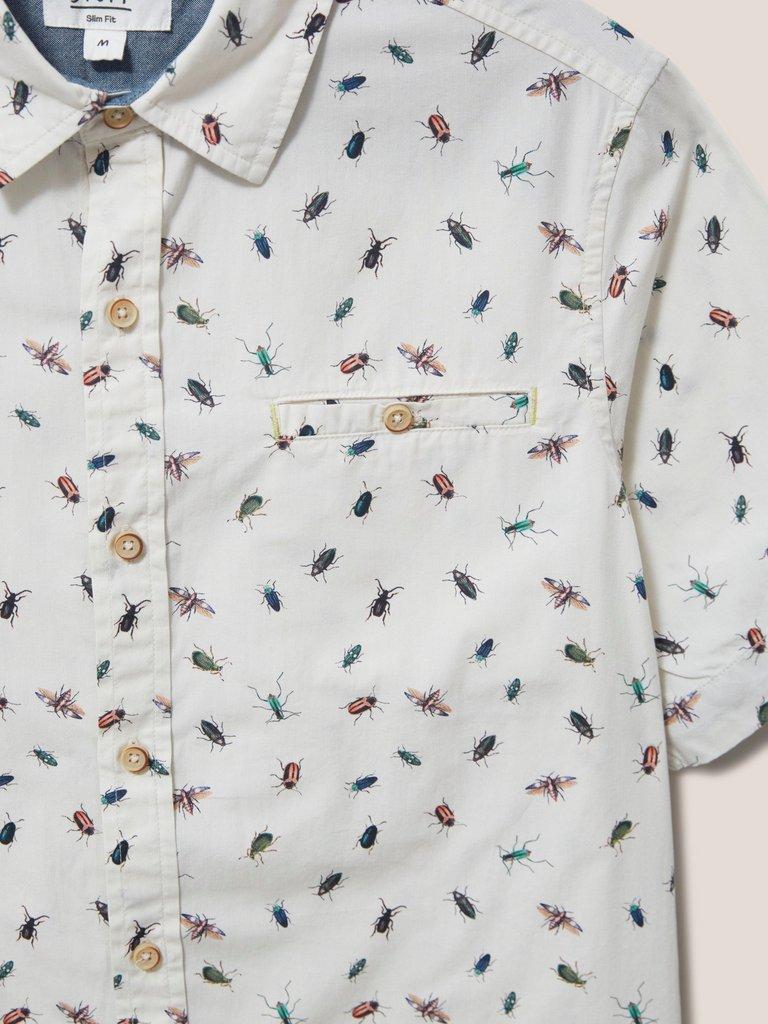 Insect Printed Slim Fit Shirt in WHITE MLT - MODEL DETAIL