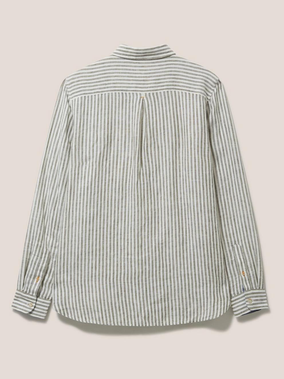 Pembroke LS Stripe Linen Shirt in KHAKI GRN - FLAT BACK