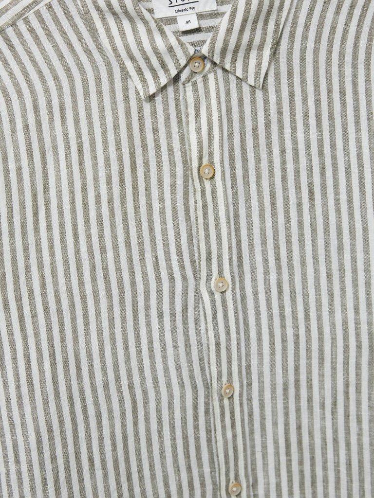 Pembroke LS Stripe Linen Shirt in KHAKI GRN - FLAT DETAIL